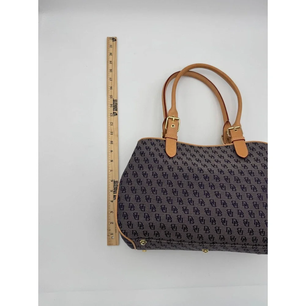 Dooney & Bourke Satchel‎ Bag Women Medium Navy Monogram Leather Trim 4 Piece Set